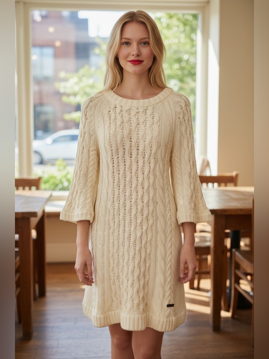 Burberry Dresses & Skirts - Burberry Cream Cable Knit Long Sleeve Sweater Dress